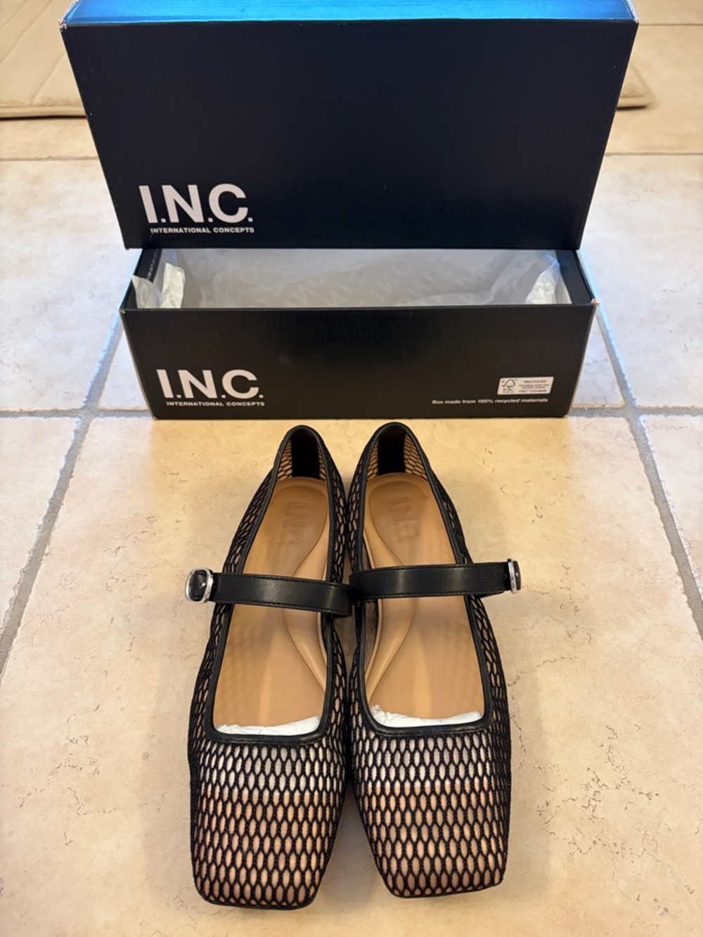 INC International Concepts Black Mesh Mary Jane Flats with Square Toe - Picture 5 of 6